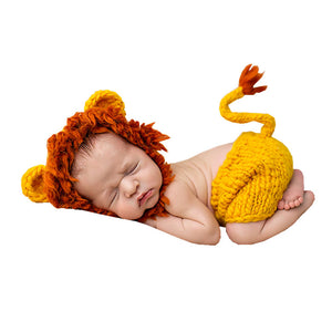 Hidetex Neugeborene Fotografie Requisiten Strickkostüm Säugling Baby Junge Mädchen Fotoshooting Häkeln Löwe Hut Outfits Kleidung